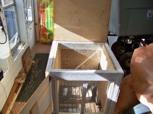 This is a wooden FT vermi-composting bin that I made for Mother Hubbard's Cupboard in Bloomington, IN